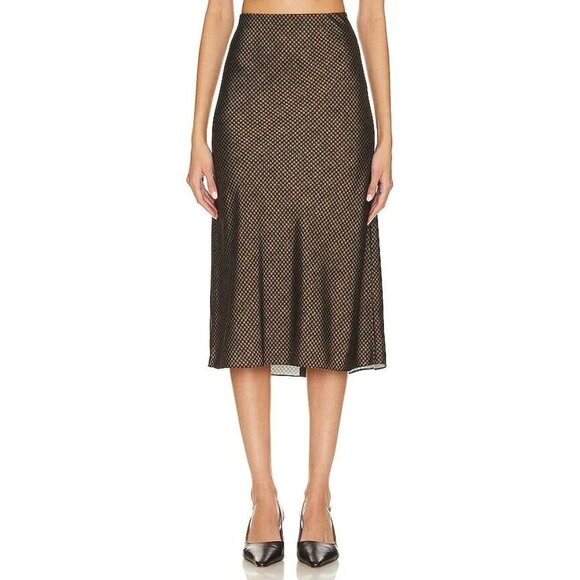 NWT Vince Houndstooth Bias Slip Midi in Black Camel A-line Skirt 10 $395 - Picture 1 of 8